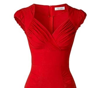 Lady's 50s Vintage V-Neck Cap Sleeve Pencil Dress